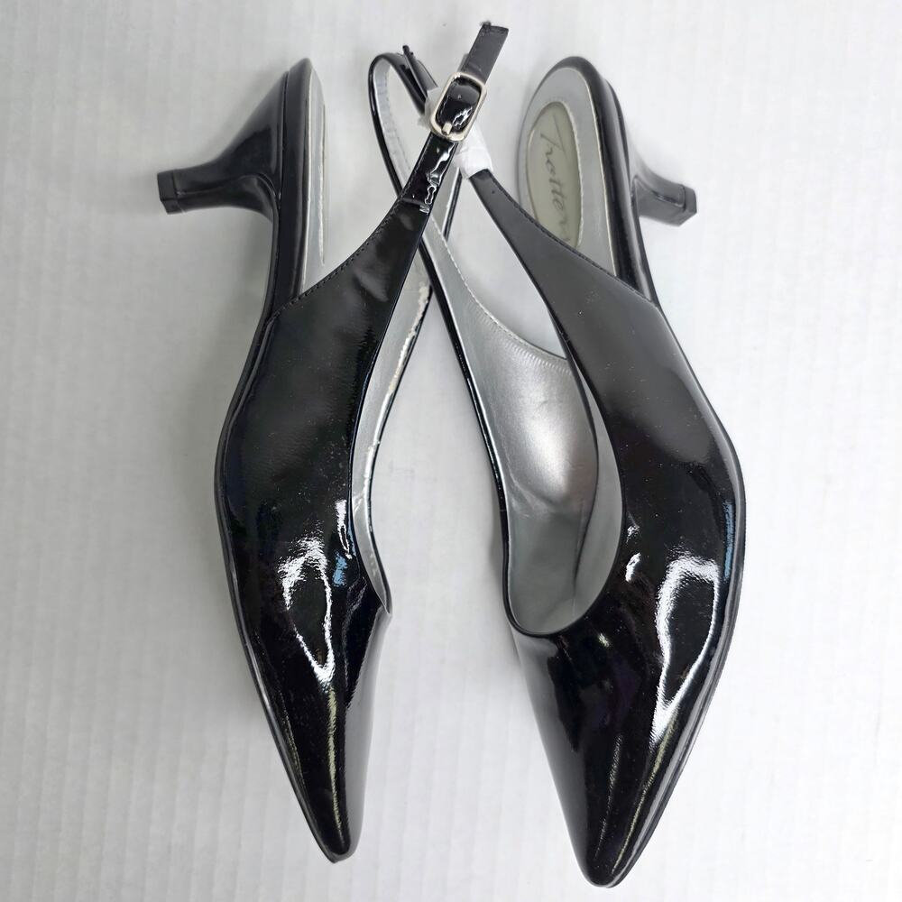 Trotters Black Patent Slingback Kitten Heels Size 6 W Pointed Toe Pumps Office - Picture 12 of 13